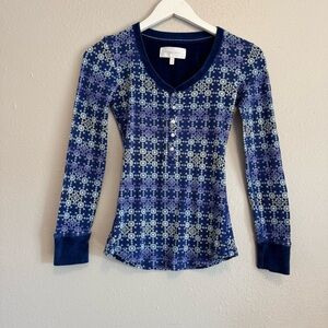 Vintage Y2K Victoria's Secret Snowflake Waffle Knit Thermal Henley W/Velour Trim